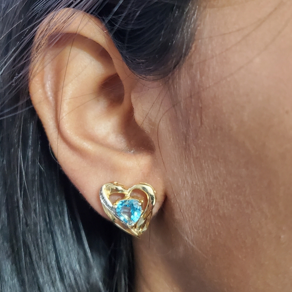 Watch Video / 14K Gold Heart Diamond Earrings / December Born.